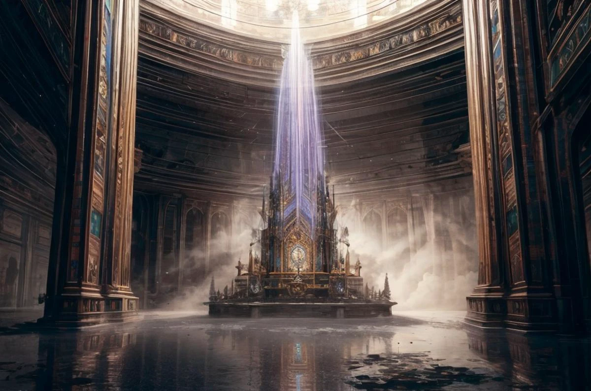 a profestional picutre of 23) The Time Travel Chamber - A massive stone chamber, its walls coated in shimmering time crystals that pulsate with energy. The air is filled with the sound of rippling time streams and the smell of burning electricity. The chamber is said to be home to a powerful time traveler who can grant wishes to those who seek her out. ,wide angle, landscape , photorealism,unreal 5 daz, extremely detailed ,((ultrasharp)),((masterpiece)),((best quality)),((ultradetailed)),((intricated details)), extremaly detailed background, ultra realistic,32k,RAW photo, 8k ,dslr,soft lighting,high quality,film grain, beautiful and aesthetic,extremely detailed, natural shadows, <hypernet:sxzBloom_sxzBloom:0.7> <lora:add_detail:1> <lora:add_sharpness:0.63>