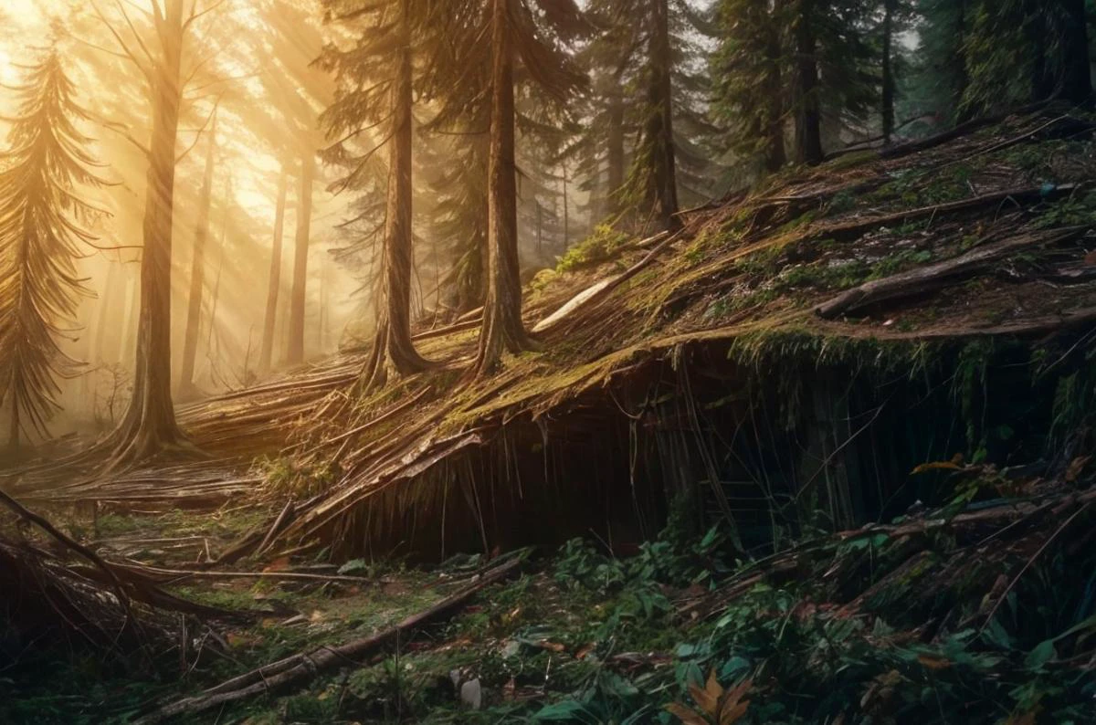 a profestional picutre of 5) The Rotting Forest - A vast forest filled with dead trees and rotting leaves, the air thick with the stench of decay. The forest is said to be home to a powerful witch who can raise the dead and control the undead. ,wide angle, landscape , photorealism,unreal 5 daz, extremely detailed ,((ultrasharp)),((masterpiece)),((best quality)),((ultradetailed)),((intricated details)), extremaly detailed background, ultra realistic,32k,RAW photo, 8k ,dslr,soft lighting,high quality,film grain, beautiful and aesthetic,extremely detailed, natural shadows, <hypernet:sxzBloom_sxzBloom:0.7> <lora:add_detail:1> <lora:add_sharpness:0.63>