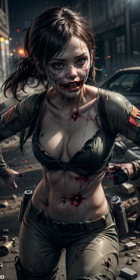 (((Ultra-HD-quality-details, ideal-cutesie))),40-zoey-olderv2-zombie,dynamic angles,masterpiece,(detailed),(detailed skin),1girl,wearing special forces gear,(bullet wounds),<lora:Zoey_zombie_olderV2_r40:0.8>,action poses,ray tracing,vivid colors,vibrant colors,4k,8k,<lora:more_details:0.6>,
