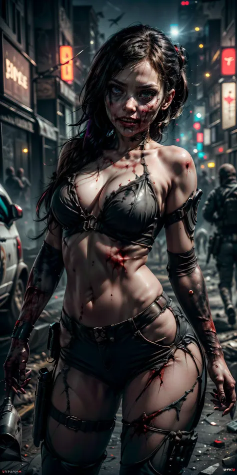 (((Ultra-HD-quality-details, ideal-cutesie))),40-zoey-olderv2-zombie,dynamic angles,masterpiece,(detailed),(detailed skin),1girl,wearing special forces gear,(bullet wounds),<lora:Zoey_zombie_olderV2_r40:0.8>,action poses,ray tracing,vivid colors,vibrant colors,4k,8k,<lora:more_details:0.6>,
