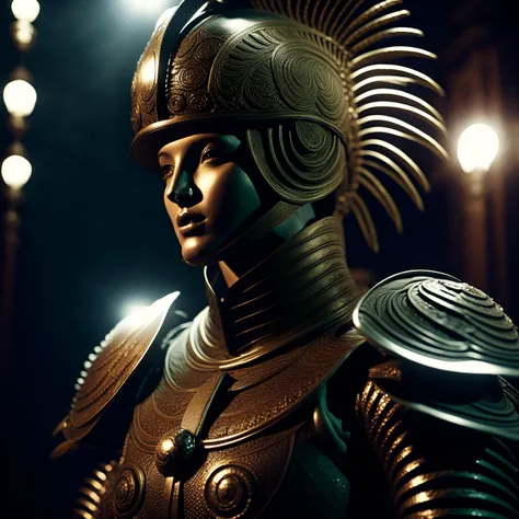 photo, BaroqueWarrior style, a close up of a person wearing a helmet and armor