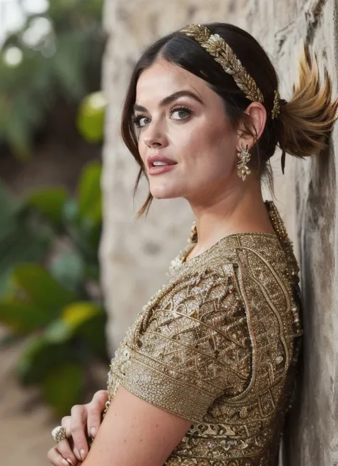 (magnificent:1.2) lucy_hale, in (beachwear|pilgrim costume:0.5) ,portrait, intricate detail, (quad tails:1.2), at Luxurious art by (Brad Kunkle)
<lora:lucy_hale-000007:0.8>
