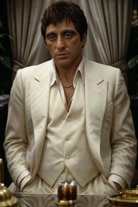 Scarface, realistic, natural lighting, post-processing, ultra realistic, highly detailed, very detailed, cinematic, hyper realistic, intricate scenery, sharp, photo by Annie Leibovitz, film, studio lighting, ultra realistic, bokeh, sharp features <lora:Scarface:0.75>