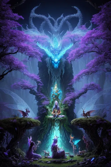 RAW photo, ((((dynamic angle shot))))an ancient tree humanoid cryptid, sitting in a song circle surrounded by forest and (creatures:1.3) and (fairies:1.3) and critters,(ethereal:1.1),(fantasy art),(lush:1.3),foliage, flora and fauna, mythical, (((dynamic camera angle))), like ancient mechanika, intricate digital artwork, juno promotional image, inspired by Greg Hildebrandt, tool band art, intricate lighting, emanating dimensional magic, deep woods, mystic dryad, cybertronic sci fi temple, jungle beast, arcane knowledge, the human element, highly detailed creature, deep emotional moment, jungle, ornate patterned fae, (primal insight), ornate gilded cosmic machine, photo of a wise bearded druid, entheogen, forest nymphs, benevolent wood elf, inspired by Todd Lockwood, inspired by Greg Staples, inspired by John J Park, inspired by Mark Brooks, inspired by Eddie Mendoza, 8k,(macro details:1.2),(hypnotic:1.1)(zen:1.3)(mythical:1.1),(intricate:1.3), (perfect-exposure:1.3)(hyper-realistic:1.3),(ornate:1.1), cinematic,(stunningly detailed:1.2), award-winning photo,(pattern:1.2), (highly detailed skin:1.5), trending on artstation, as seen on artgerm, breathtaking digital art, masterpiece, 8k uhd, dslr,perfect lighting, high quality, (film grain:1.2), Fujifilm XT3, using the Sony Alpha A7r V, Zeiss Lens, (analog style:1.3), (sharp-focus:1.2),(perfect human anatomy:1.4), stunning hands, Hasselblad, f11, (the most beautiful portrait in the world:1.5)