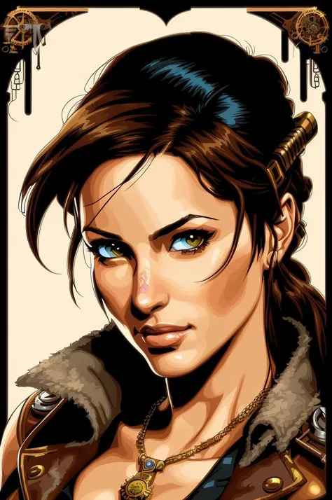 vector art, Steampunk Portrait of Lara Croft, detailed, comic style, jim lee, (the most beautiful portrait in the world:1.5)