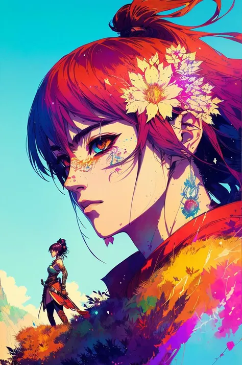 poster of warrior goddess, standing alone on hill< centered, detailed gorgeous face, anime style, key visual, intricate detail, highly detailed, breathtaking, vibrant, panoramic, cinematic, Carne Griffiths, Conrad Roset, Makoto Shinkai, (the most beautiful portrait in the world:1.5)