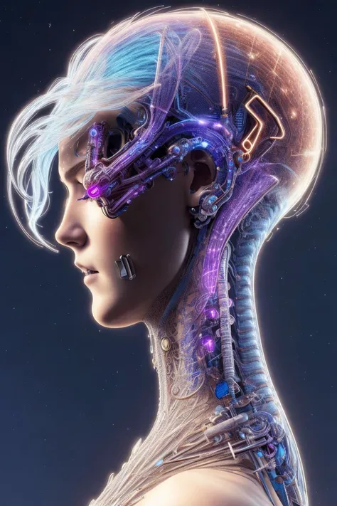 side profile of beautiful cyberpunk , styled in Art Nouveau , insanely detailed, high definition , concept art , digital art , vibrant, (the most beautiful art in the world:1.2)