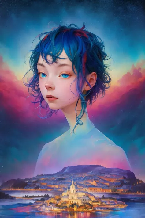 _james jean, a small city sitting in an island in a ceramic bowl full of water| beautiful night sky | photo manipulation| beautiful composition, colorful and vibrant, mystical colors, contemporary impressionism, yanjun cheng portrait painting, iridescent painting, 3/4 perspective view, cute face, low angle, (the most beautiful portrait in the world:1.5) BREAK
UHD, HDR, 8K, (Masterpiece:1. 5),