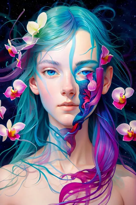 _james jean, goddess portrait roses, jellyfish flying, orchid, betta fish, bioluminescent, BREAK
| beautiful night sky | photo manipulation| beautiful composition, colorful and vibrant, mystical colors, contemporary impressionism, yanjun cheng portrait painting, iridescent painting, 3/4 perspective view, cute face, low angle, (the most beautiful portrait in the world:1.5) BREAK
UHD, HDR, 8K, (Masterpiece:1. 5),