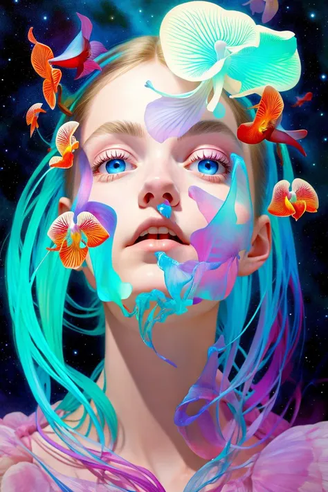 _james jean, goddess portrait roses, jellyfish flying, orchid, betta fish, bioluminescent, BREAK
| beautiful night sky | photo manipulation| beautiful composition, colorful and vibrant, mystical colors, contemporary impressionism, yanjun cheng portrait painting, iridescent painting, 3/4 perspective view, cute face, low angle, (the most beautiful portrait in the world:1.5) BREAK
UHD, HDR, 8K, (Masterpiece:1. 5),