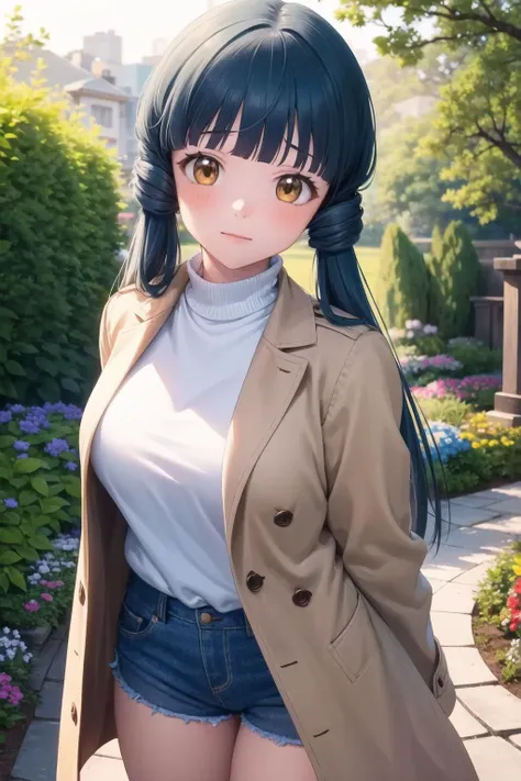 (masterpiece, best quality, ultra detailed), (perfect face, detailed face), (detailed background, complex background:1.2), full-face blush, serious,
<lora:reika_kitakami_v1:1> reika kitakami, long hair, twintails, sweater, coat,
(outdoors, garden, thighs, arms arms behind back, tilt head)