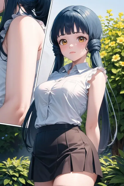 (masterpiece, best quality, ultra detailed), (perfect face, detailed face), (detailed background, complex background:1.2), full-face blush, serious,
<lora:reika_kitakami_v1:1> reika kitakami, long hair, twintails,shirt, skirt, gloves, thighhighs,
(outdoors, garden, thighs, arms arms behind back, tilt head)