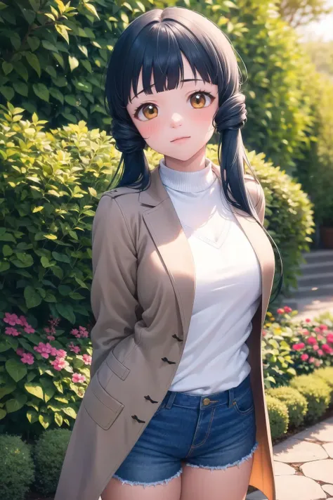 (masterpiece, best quality, ultra detailed), (perfect face, detailed face), (detailed background, complex background:1.2), full-face blush, serious,
<lora:reika_kitakami_v1:1> reika kitakami, long hair, twintails, sweater, coat,
(outdoors, garden, thighs, arms arms behind back, tilt head)