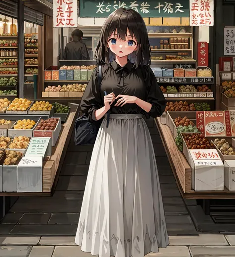 kasuya baian style, 1girl, solo, crowd town, market, hyperrealism best quality masterpiece 8k wallpaper ultra detailed <lora:KASUYA_BAIAN_V1-09:1.0>