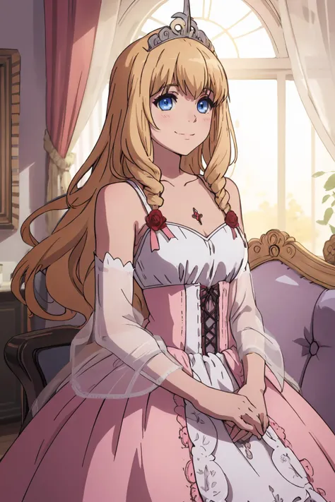 8k high quality detailed,highres,comic,anime,detailed image,
(an illustration of a teenage girl posing,(an illustration of girl,teenage girl)),(magazine_illustration),(magazine_sheet),
(, LatifaFleuranza,1girl,blonde hair,blue eyes,very long hair,[medium_breasts]),(Playful Smile),detailed_face,realistic_skin_texture,
((Standing, one arm raised, pointing upwards,):0.5),
(, (edgGaruda_dress),ballgown,bird_woman,[ballgown|edgGaruda_dress]),realistic clothing texture,<lora:AmagiBrilliantPark_LatifaFleuranza:0.6>,<lora:edgGarudaBallgown:0.45>