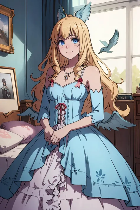 8k high quality detailed,highres,comic,anime,detailed image,
(an illustration of a teenage girl posing,(an illustration of girl,teenage girl)),(magazine_illustration),(magazine_sheet),
(, LatifaFleuranza,1girl,blonde hair,blue eyes,very long hair,[medium_breasts]),(Dazzling Smile),detailed_face,realistic_skin_texture,
((floating):0.5),
(, (edgGaruda_dress),ballgown,bird_woman,[ballgown|edgGaruda_dress]),realistic clothing texture,<lora:AmagiBrilliantPark_LatifaFleuranza:0.6>,<lora:edgGarudaBallgown:0.45>