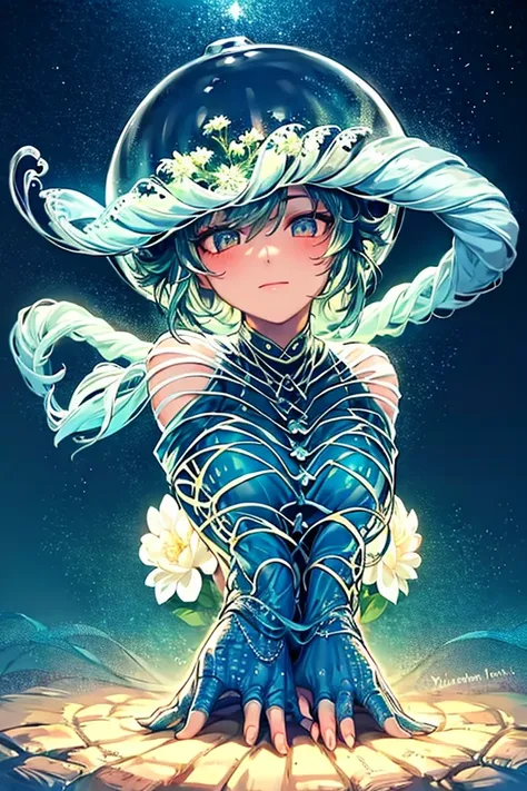 masterpiece, best quality, <lora:natureCthulhuGirl_v10:0.8>, (girl:1.6), plants, night, starry, (glass)
