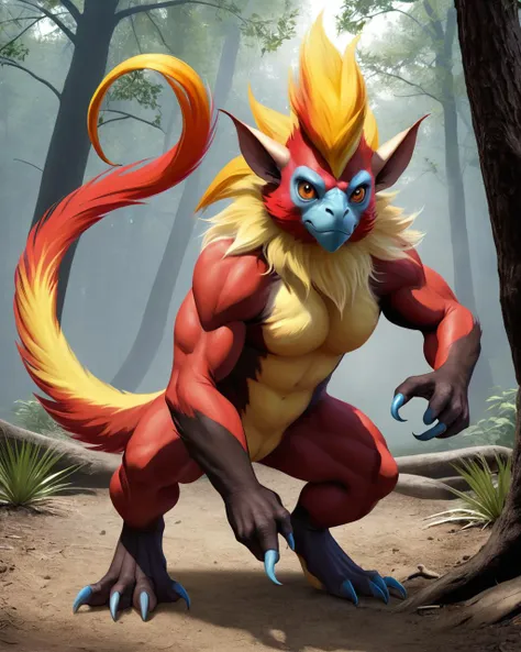 realistic photo of a rillaboom infernape, hybrid, chimera, full body, solo, photorealistic