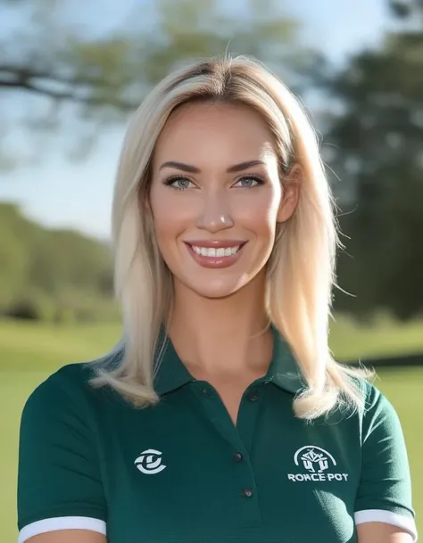 <lora:pgsprnc-000017:1>, portrait photo of pgsprnc woman, on a golf course, looking directly at the camera, face front