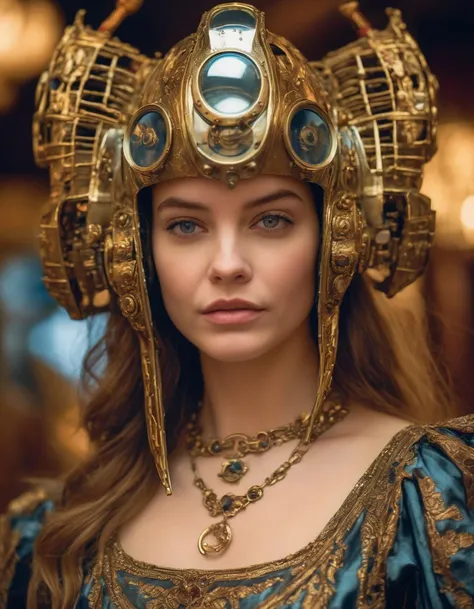 portrait of (ohwx woman) <lora:barbara_lora_sdxl_v1-000008:1> wearing an ornate cybernetic helmet, by jan van eyck and johannes vermeer. glowing lights intricate artwork masterpiece trending on artstation 8 k 150 mpx hdr cgsociety contest winner award winning photography beautiful lighting detailed realistic well proportioned headshot portrait unreal engine 5 extremely high quality wallpaper 4k octane render neon colors sharp focus illustration surrealism close up shot super wide angle shallow depth of field