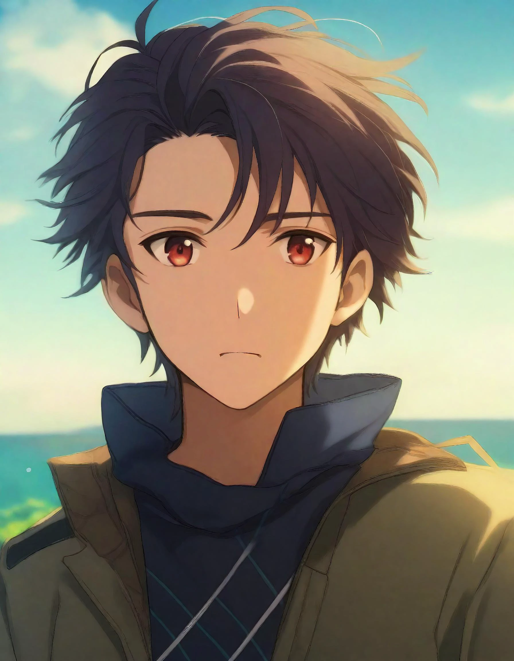 1boy, outdoors, upper body, day, solo,