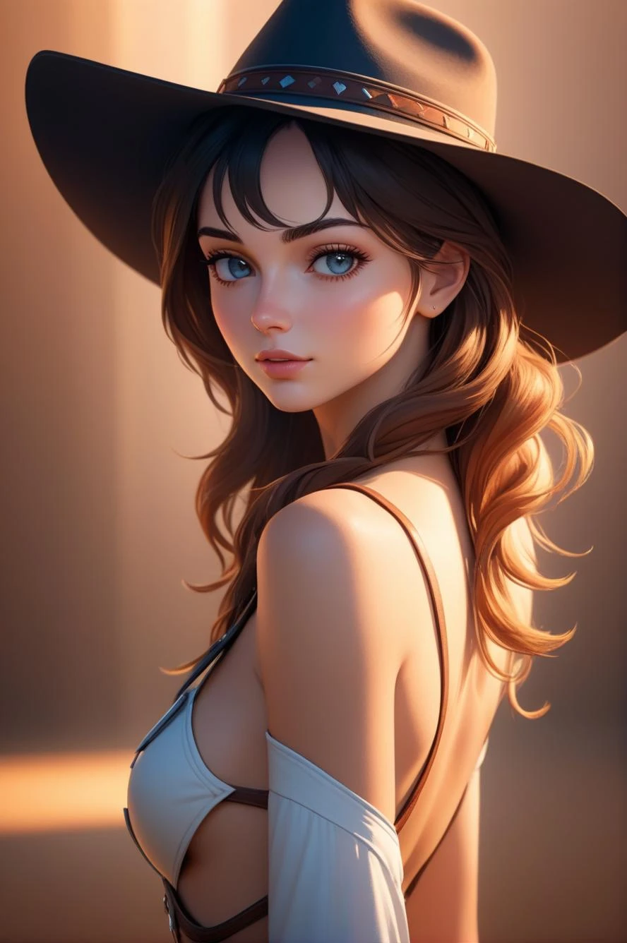 masterpiece, best quality, (colorful), cinematic lighting, extremely detailed CG unity 8k wallpaper, beautiful detailed face, an extremely delicate and beautiful, 1girl, beautiful girl, woman, solo, sexy body, full body shot, cowboy, (cute:1.3),,,,