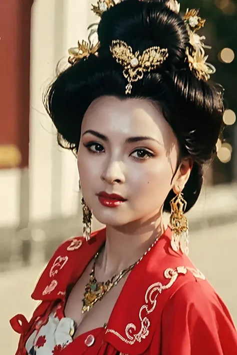 1girl, solo, dress, black hair, ponytail, red dress, smile, earrings, simple background, jewelry, looking at viewer, black eyes, makeup, ulzzang-6500v1.1, (original: 1.2), (realistic: 1.3) , beautiful girl with beautiful details, extremely detailed eyes and face, eyes with beautiful details, absurd, incredibly absurd, huge file size, ultra detail, high resolution, ultra detailed, best quality, masterpiece, illustration, ultra detailed and beautiful, ultra detailed, CG, unity, 8k wallpaper, amazing, fine Detail, masterpiece, top quality, official art, extremely detailed CG unity 8k wallpaper, cinematic lighting, (perfect shiny skin:0.6), slim and smooth lines, (floating), <lora:zhoujie:0.8>