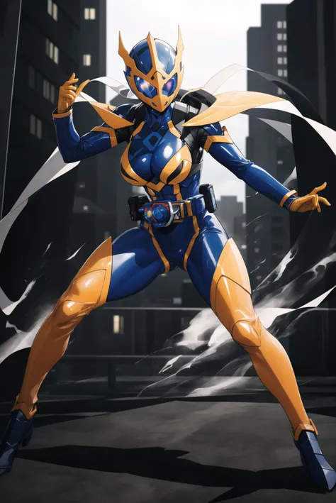 masterpiece, best quality,4k,8k, Kamen_Rider_Jeanne, 1girl,  female focus, battle pose,large breasts, abs,cameltoe,white and metallic orange costume,orange helmet,rider belt,tokusatsu,glossy skin tight bodysuit,at night,city background, glowing eyes, <lora:jeanne:0.4> <lora:Double:0.5>