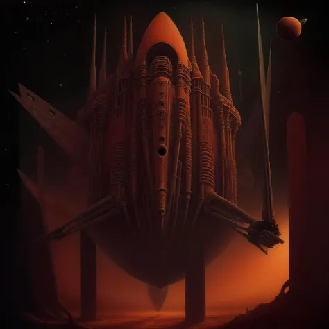 High detail painting in the style of (b3ks1nsk1:1.1) <lora:Beksinski1:0.5> (spaceship in space:1.2),
(fog, haze, structures, ominous, long, red, orange, sky, bones, skeleton, skull, creature, apocalyptic, teeth, silhouette, glowing, cathedral, floating, massive, lovecraftian, cracked, dry, crumbling, nightmarish, horror, gothic:0.8), surrealist, dystopian, absurdes, 8k high definition, highest quality, masterpiece, best quality, 8k, HDR, ultra-detailed, amazing, intricate
