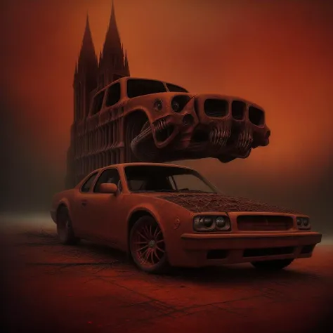 High detail painting in the style of (b3ks1nsk1:1.1) <lora:Beksinski1:0.5> (car:1.2),
(fog, haze, structures, ominous, long, red, orange, sky, bones, skeleton, skull, creature, apocalyptic, teeth, silhouette, glowing, cathedral, floating, massive, lovecraftian, cracked, dry, crumbling, nightmarish, horror, gothic:0.8), surrealist, dystopian, absurdes, 8k high definition, highest quality, masterpiece, best quality, 8k, HDR, ultra-detailed, amazing, intricate