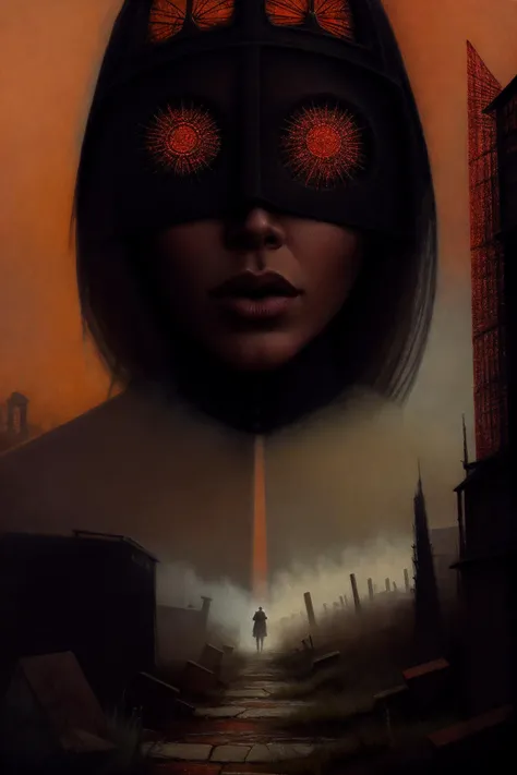 High detail painting in the style of (b3ks1nsk1:1) <lora:Beksinski1:0.5> <lora:Anna_Kostenko_v2:0.9>, (fog, haze, structures, ominous, long, red, orange, sky, creature, apocalyptic, teeth, silhouette, glowing, cathedral, floating, massive, lovecraftian, cracked, dry, crumbling, nightmarish, horror, gothic:0.8), surrealist, dystopian, absurdes, 8k high definition, highest quality, masterpiece, best quality, 8k, HDR, ultra-detailed, amazing, intricate