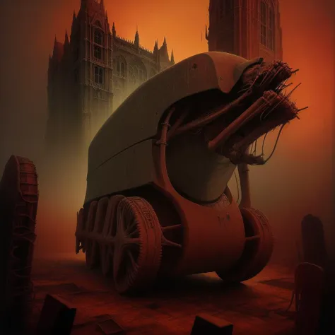 High detail painting in the style of (b3ks1nsk1:1.1) <lora:Beksinski1:0.5> (tank:1.2),
(fog, haze, structures, ominous, long, red, orange, sky, bones, skeleton, skull, creature, apocalyptic, teeth, silhouette, glowing, cathedral, floating, massive, lovecraftian, cracked, dry, crumbling, nightmarish, horror, gothic:0.8), surrealist, dystopian, absurdes, 8k high definition, highest quality, masterpiece, best quality, 8k, HDR, ultra-detailed, amazing, intricate