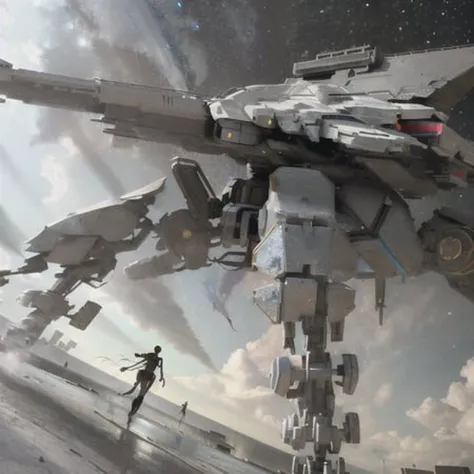 8k wallpaper, masterpiece, Cinematic Lighting, best quality, Illustration, detailed face depiction, dramatic angle,
4 legged mecha in the shape of a dragon, city_lights, galaxy, giant, glowing, night, night_sky, planet, sky, snow, snowing, space, star_\(sky\), starry_sky, wings, fire, darkness, ((non-humanoid robot)), weapon, gun, cannon, military, mechanical parts,
<lora:R_QuadrupedMechas:1>
<lora:FantasticDragon_v10:0.8>