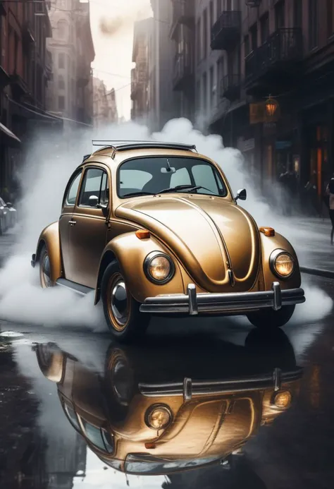 magical golden sparse plume of smoke rising from an abstract silver colored Volkswagen beetle floating inside the streets of a futuristic city, high contrast 4k, sharp, very detailed, high resolution
luxurious
dark whirlpool