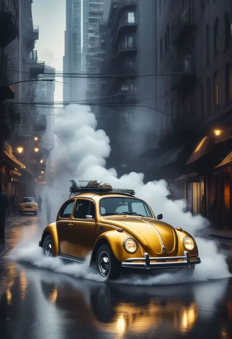 magical golden sparse plume of smoke rising from an abstract silver colored Volkswagen beetle floating inside the streets of a futuristic city, high contrast 4k, sharp, very detailed, high resolution
luxurious
dark whirlpool