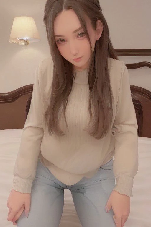 masterpiece of a beautiful girl wetting self on the bed, a puddle mud lies on the sheets. she has long hair, pp clothes (eyecontact:1.1) brown slime dripping from the pantyhose in JJROOM, scenery,
