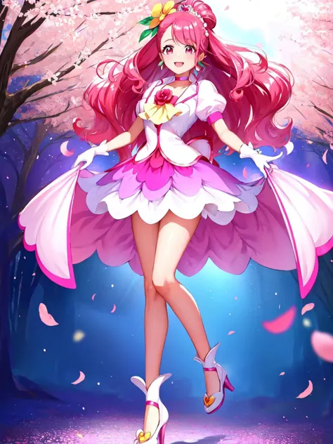 masterpiece, best quality, looking at viewer, depth of field, standing, full body,
1girl, <lora:locon_cure_grace_01:0.9>, cure grace, pink hair, flower, gloves, jacket, hair flower, hair ornament, tiara, earrings, ascot, white high heels,
smile, ((gradient background)), lens flare,