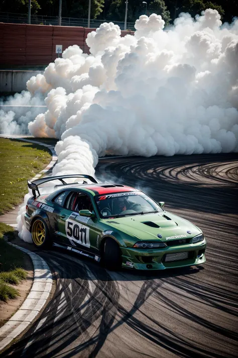 cardrifting, a car drifting on a parking lot, burn, smoke <lora:cardrifting:1.2>
