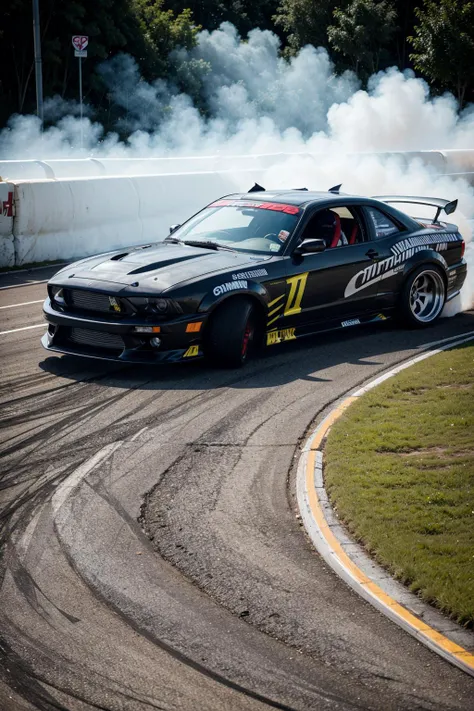 cardrifting, a car drifting on a parking lot, burn, smoke <lora:cardrifting:1.2>