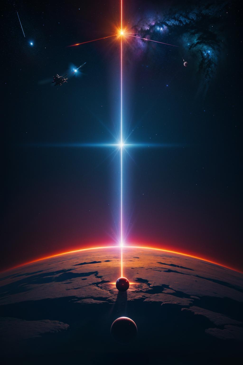 A space station with a bright light shining over the earth - SeaArt AI