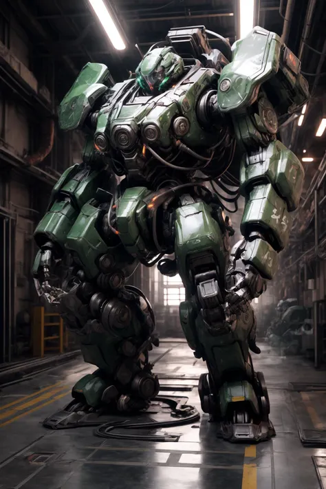 (8k,best quality, masterpiece:1.2),physically-based rendering,surface reflection,metallic luster,looking at viewer,
BJ_Zagu_Mecha,green_eyes,standing,no_humans,glowing,robot,mecha,clenched_hands,science_fiction,one-eyed,
<lora:Zagu_Mecha:0.8>,
<lora:add_detail:1>, <lora:TalDarimMecha:0.3>