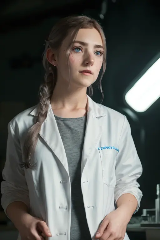 Arri Alexa Mini LF camera, low angle shot,(1girl:1.3),(photo realistic:1.3), (portrait:1.2) of a doctor portrayed by evafie, with lab coat ,in laboratory , (highly detailed Heterochromia iridum eyes:1),(highly detailed skin:1.3),(freckles:0.6),(pores:1.2), (4k),back lit, rim light, dramatic lighting, (greg rutkowski0.8), film gain, <lora:epiNoiseoffset_v2:0.6>, (cinematic still:0.8), fantasy, matt reeve, <lora:evafie_v1:1>
