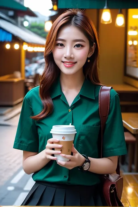 <lora:greenjk2:0.75>,ruru,
(masterpiece,best quality:1.5),ultra realistic,32k,RAW photo,(high detailed skin:1.2),
street fashion photography, photo of young female,
1girl, portrait,(smiling sweetly:0.3),drinking a coffee,,dark green shirt, (black skirt),coffee shop, Taipei street,outdoors,high detailed face,high detailed eyes,high detailed clothes,
8k uhd, dslr, high quality, film grain,Fujifilm XT3,