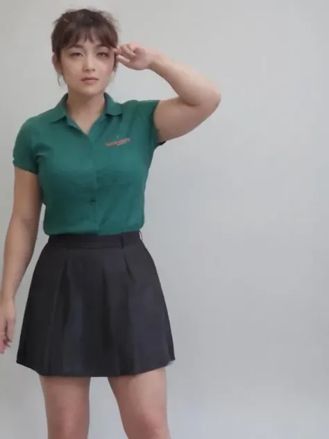 masterpiece,(best quality:1.3),ultra high res,style: realistic pictures,full body, gril,green shirt,black skirt,(ruru),ganjo, <lora:dogking:0.48>,<lora:greenjk2:0.7>