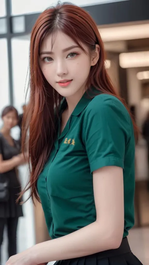 street fashion photography, photo of young female,
pale skin, sexy pose, look at viewer, (multicolored hair),
8k, real picture, intricate details, ultra-detailed,(photorealistic),
film action shot, full body shot, in a shopping mall ,realistic, extremely high quality RAW photograph, detailed background, intricate, Exquisite details and textures, highly detailed, ultra detailed photograph, warm lighting, 4k, high resolution, detailed skin, (detailed eyes:1.4), 8k uhd, dslr, high quality, film grain, Fujifilm XT3, skin pores, (facial freckles,imperfections, blemishes:0.8), (grin:1.0), skin texture,
<lora:greenjk2:1.0> (green uniform, black skirt:1.0)