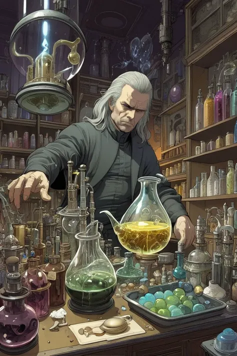 arafed image of a man in a laboratory with a lot of glass