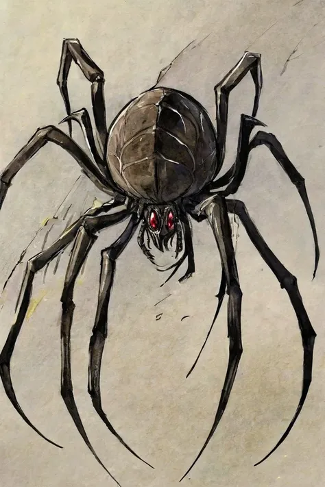 Drawing of an animated black spider