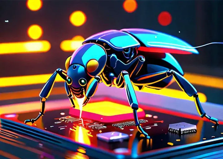 robotic insect, metal, plastic,( electronic circuits:1.2), Eats electronics, laser welding beam, on the computer motherboard, visible energy flows, lightning, sparks, neon light, 3D scene, octane render, ray tracing, high detail, (masterpiece), (realistic), 8k, RAW photo, very wide shot, octane render, unreal engine, volumetrics dtx, (film grain, bokeh, blurry foreground)