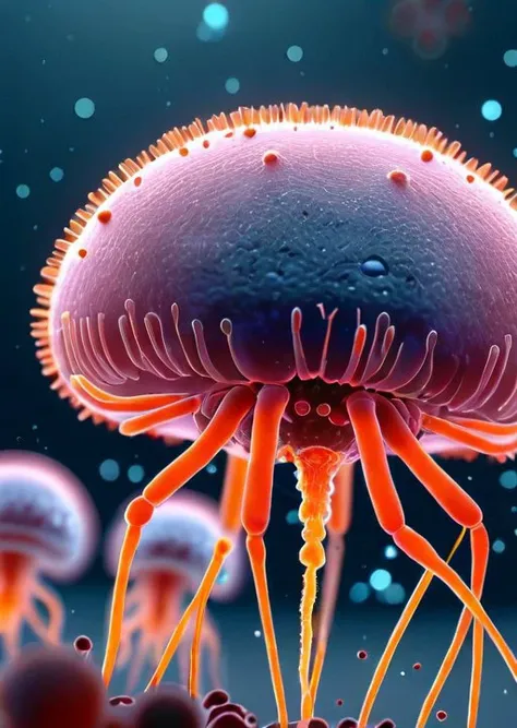 microcosm, under a microscope,bacteria, viruses, bacteriophages, (masterpiece), (realistic), 8k, RAW photo, very wide shot, octane render, unreal engine, volumetrics dtx, (film grain, bokeh, blurry foreground)