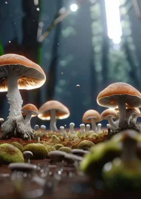 macrocosm, proliferation of fungal mycelium, (masterpiece), (realistic), 8k, RAW photo, very wide shot, octane render, unreal engine, volumetrics dtx, (film grain, bokeh, blurry foreground)
